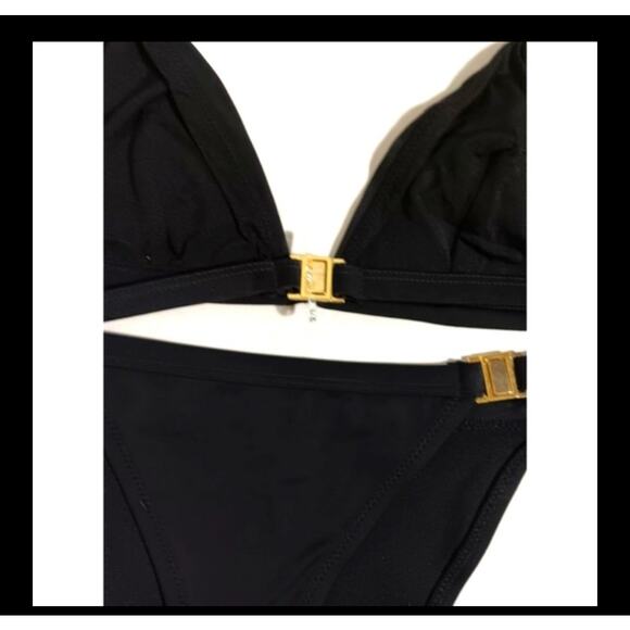 L'agent by AGENT PROVOCATEUR 2 Piece Black and Gold Swimsuit Bikini Size S - Picture 2 of 3